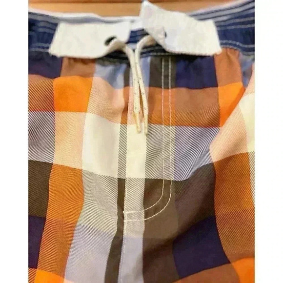 Mini Boden Boys Swim Trunks Plaid Cargo Orange Lined Board Shorts - Picture 3 of 5